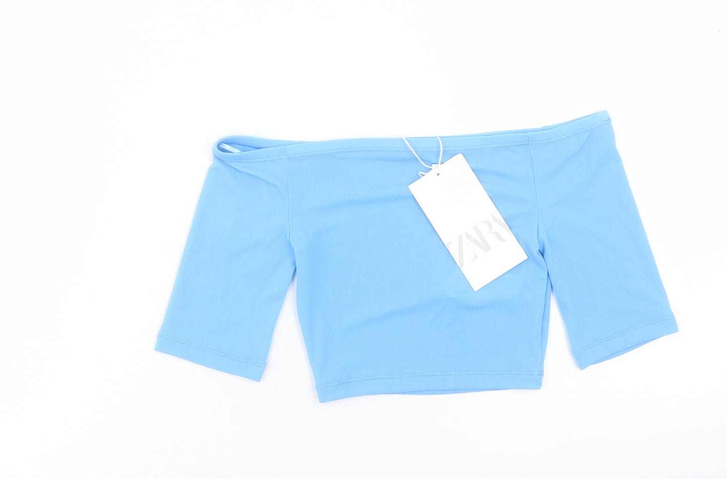 Zara Womens Blue Polyester Cropped T-Shirt Size S Off the Shoulder