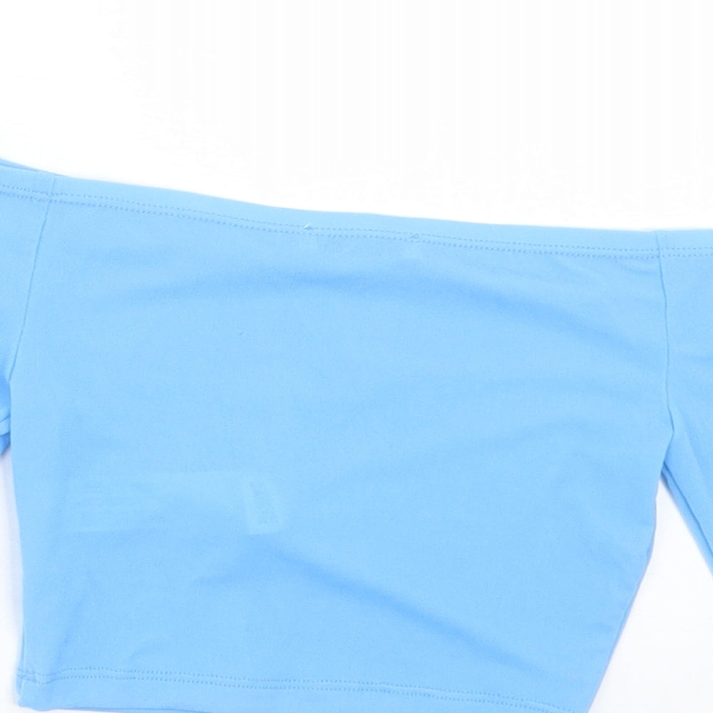 Zara Womens Blue Polyester Cropped T-Shirt Size S Off the Shoulder