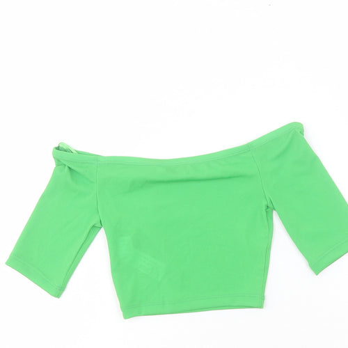 Zara Womens Green Polyester Cropped T-Shirt Size S Off the Shoulder