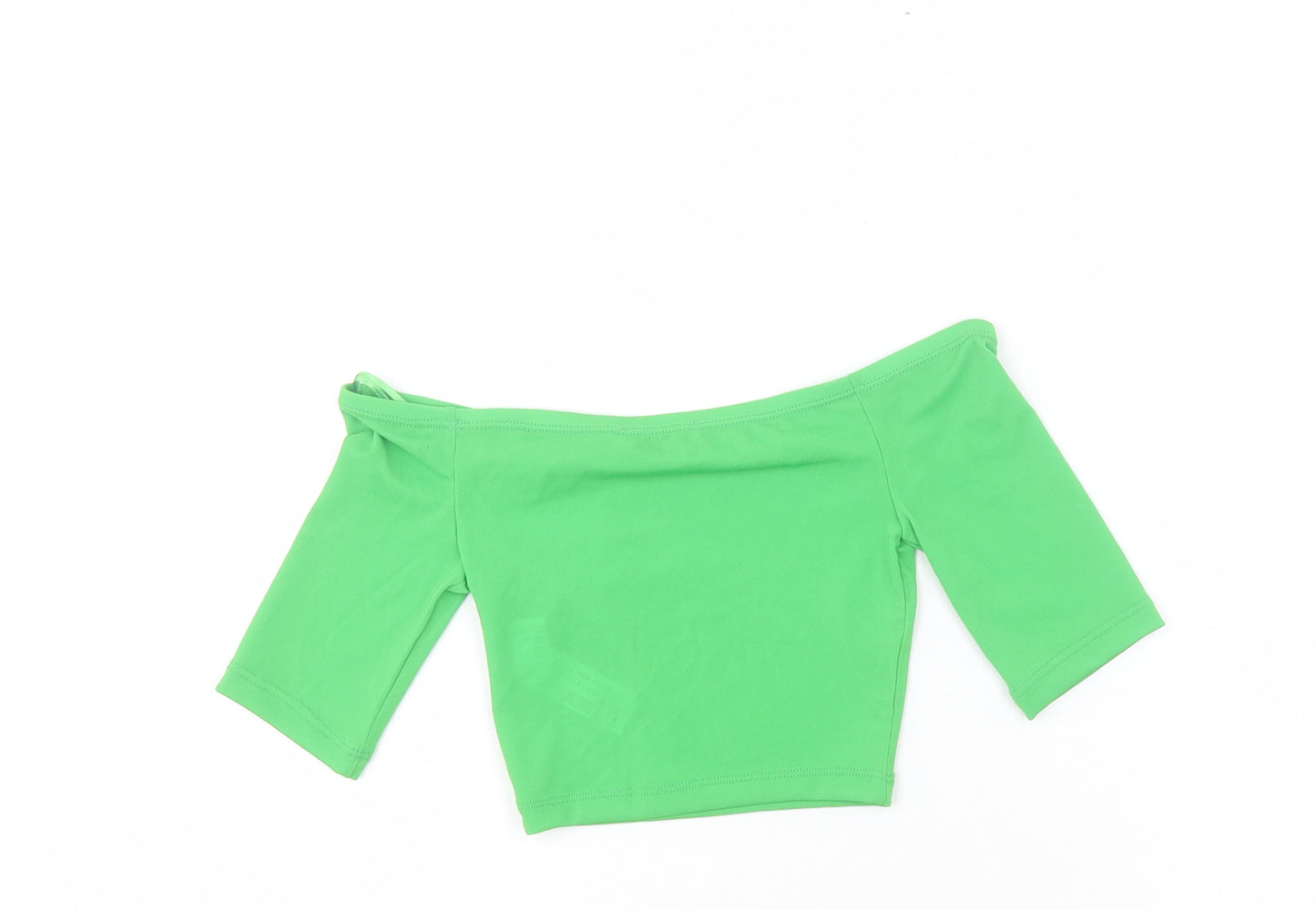 Zara Womens Green Polyester Cropped T-Shirt Size S Off the Shoulder