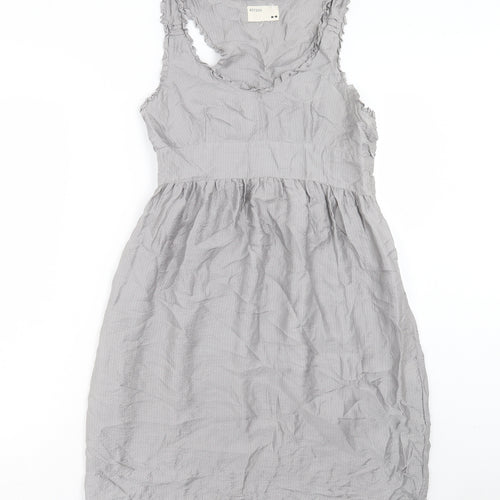 Rutzou Womens Grey Silk A-Line Size 12 Scoop Neck Zip