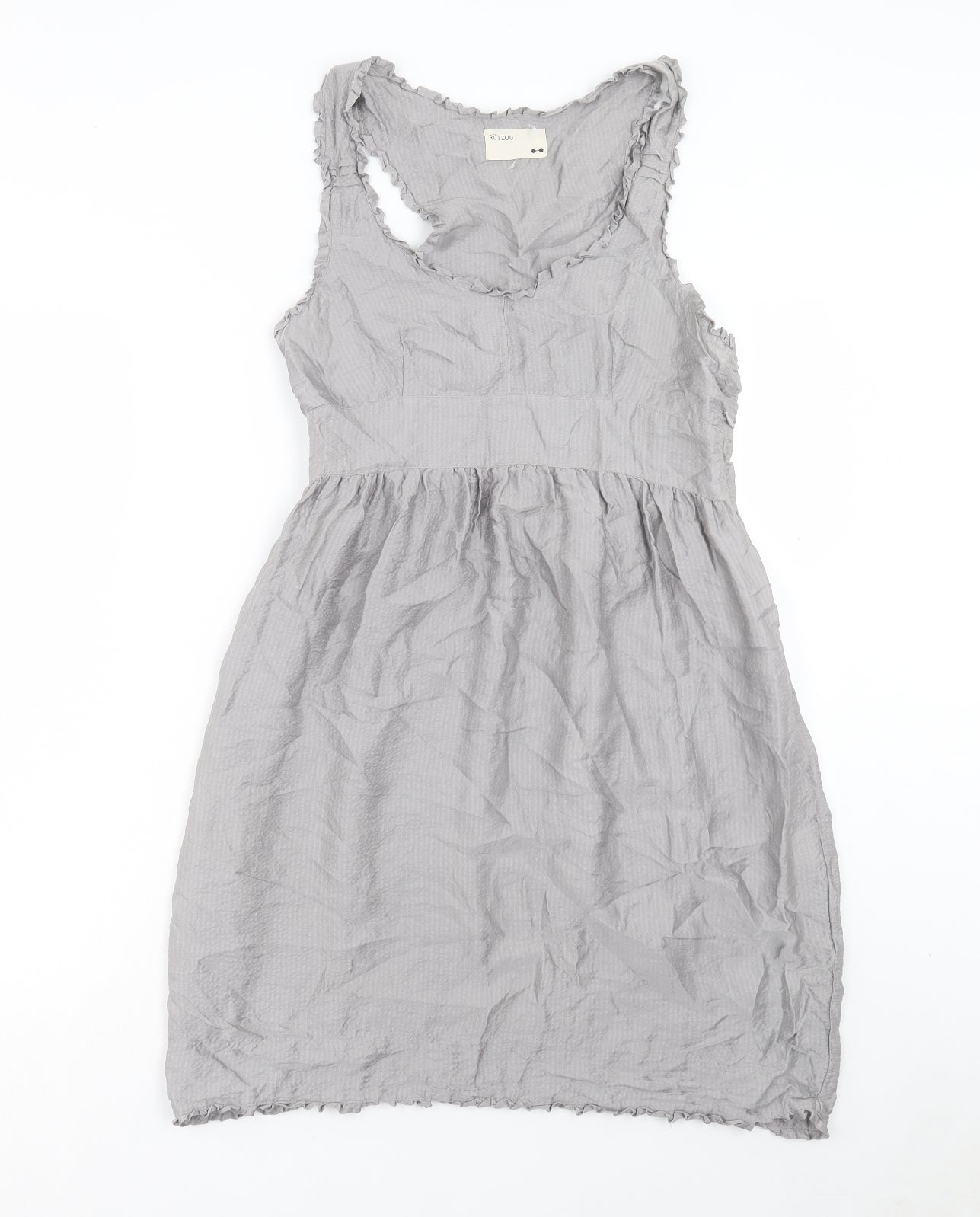 Rutzou Womens Grey Silk A-Line Size 12 Scoop Neck Zip
