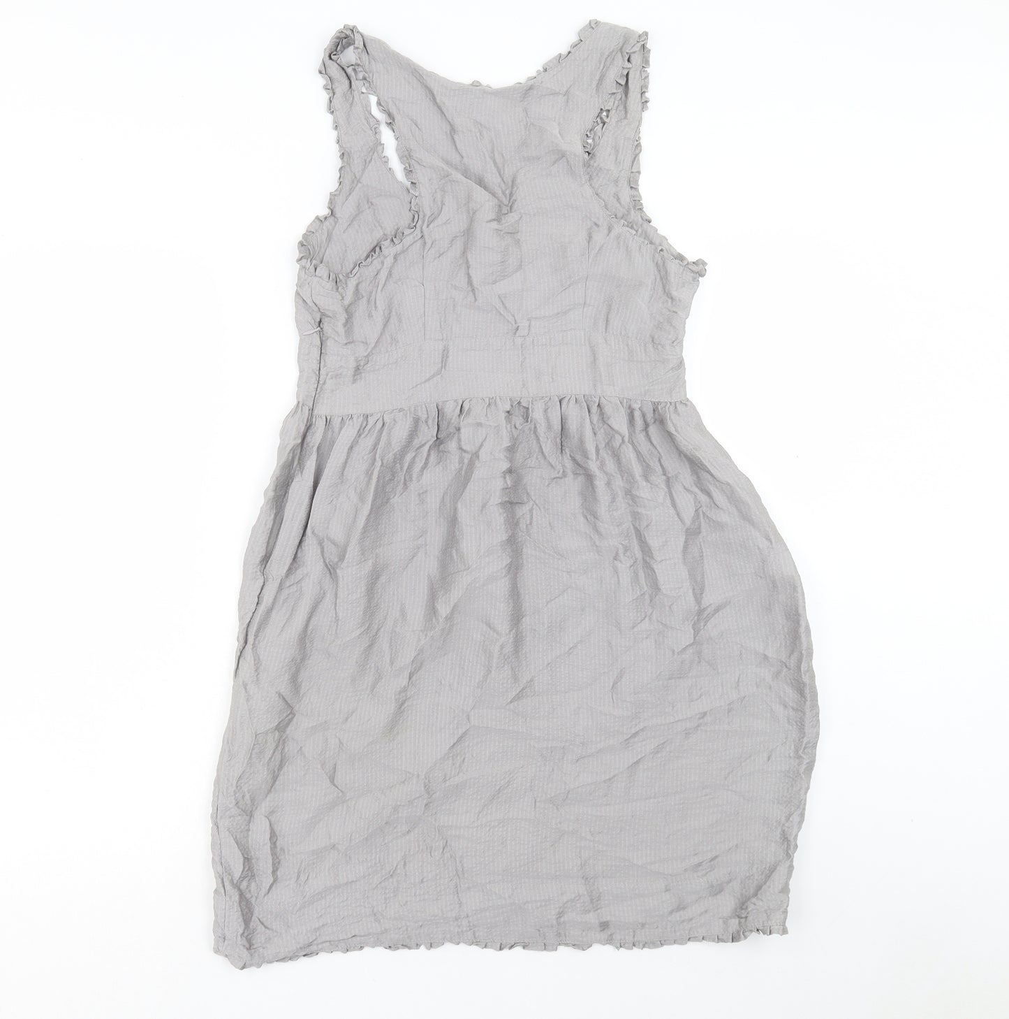 Rutzou Womens Grey Silk A-Line Size 12 Scoop Neck Zip
