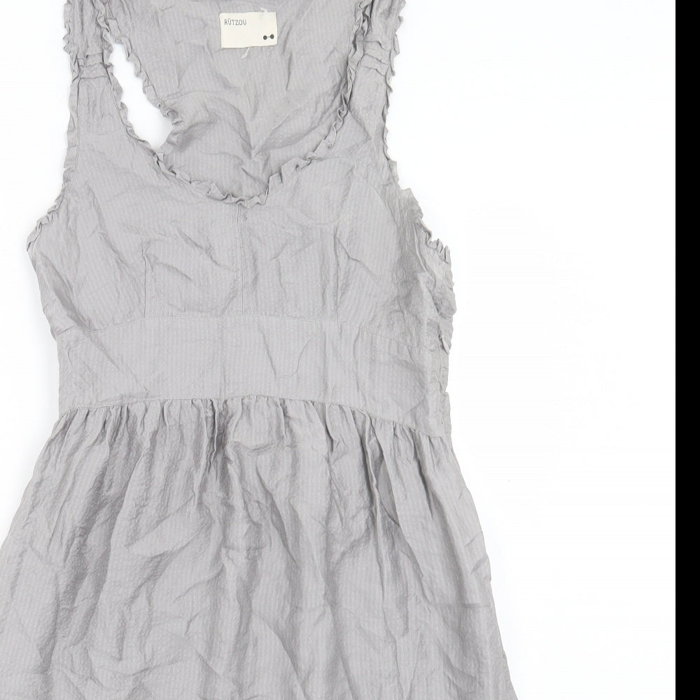 Rutzou Womens Grey Silk A-Line Size 12 Scoop Neck Zip