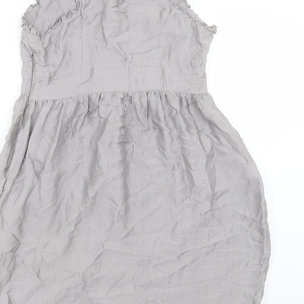 Rutzou Womens Grey Silk A-Line Size 12 Scoop Neck Zip