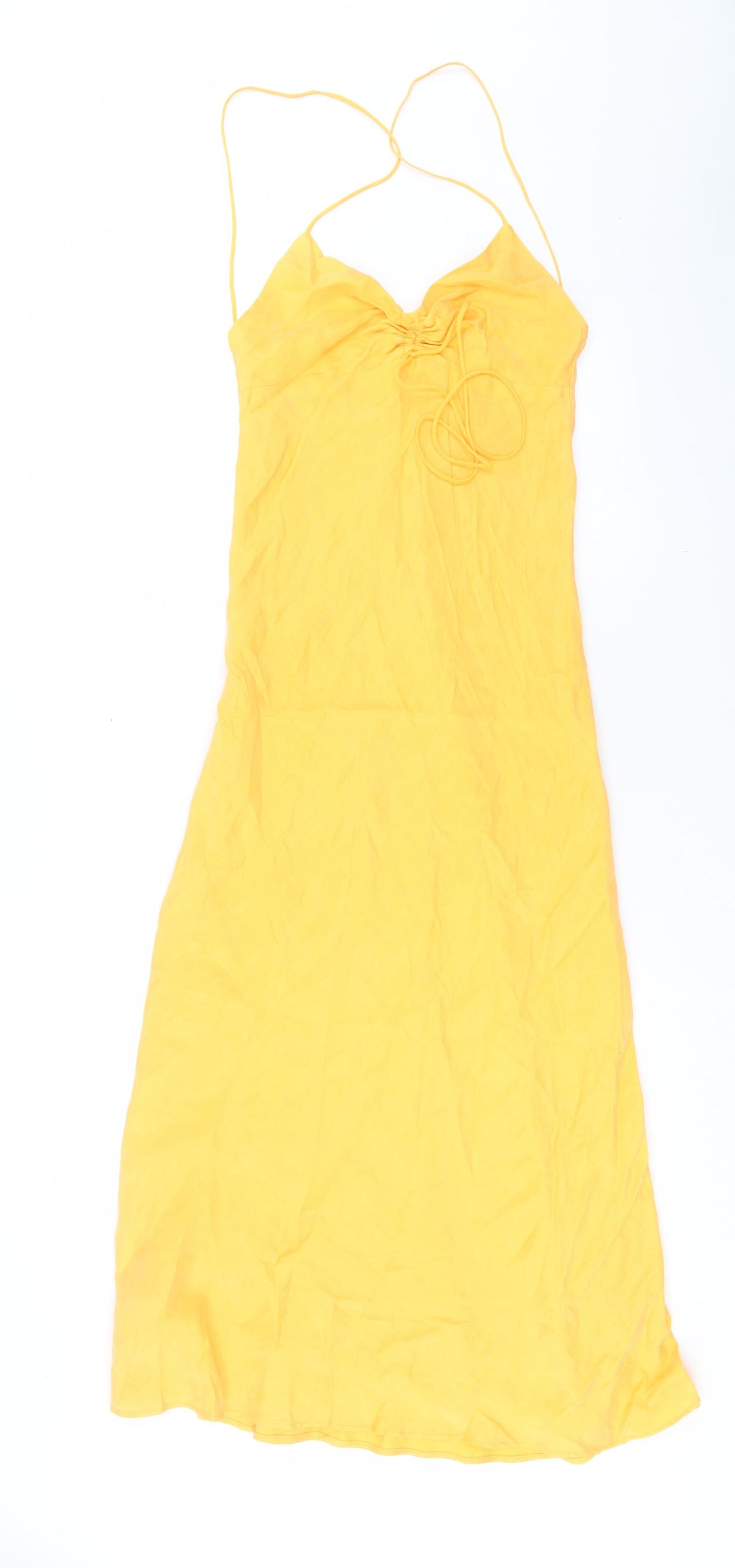 Zara Womens Orange Polyester A-Line Size S V-Neck Zip