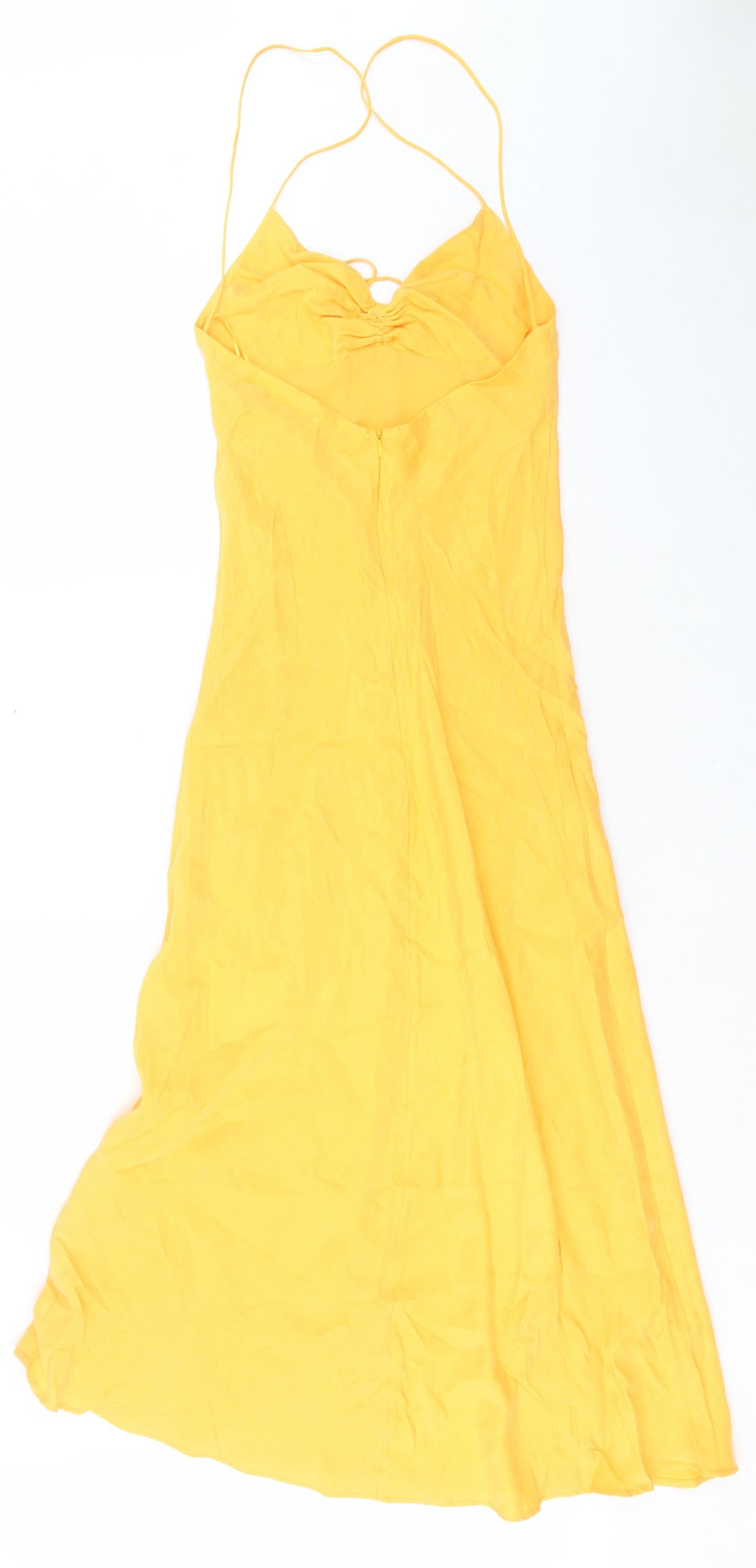 Zara Womens Orange Polyester A-Line Size S V-Neck Zip