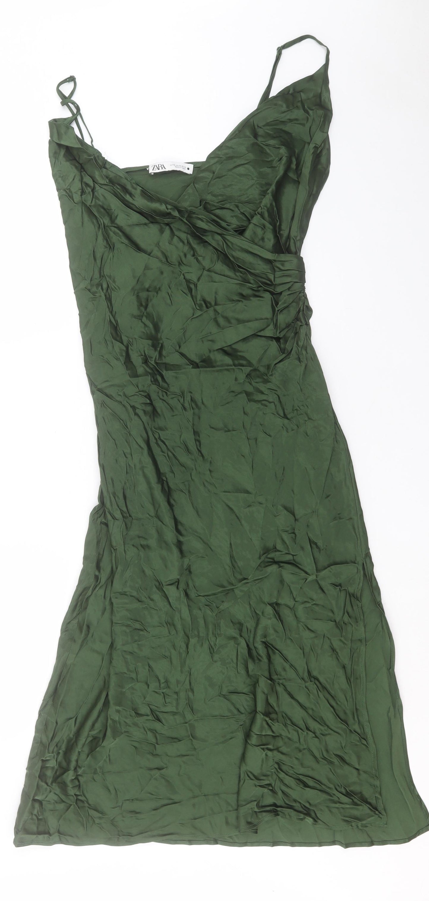 Zara Womens Green Viscose A-Line Size XL V-Neck Zip