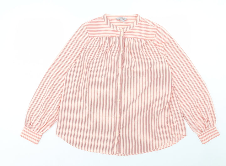 H&M Womens Red Striped Polyester Basic Button-Up Size 8 Crew Neck