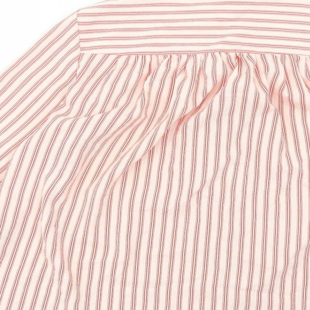 H&M Womens Red Striped Polyester Basic Button-Up Size 8 Crew Neck
