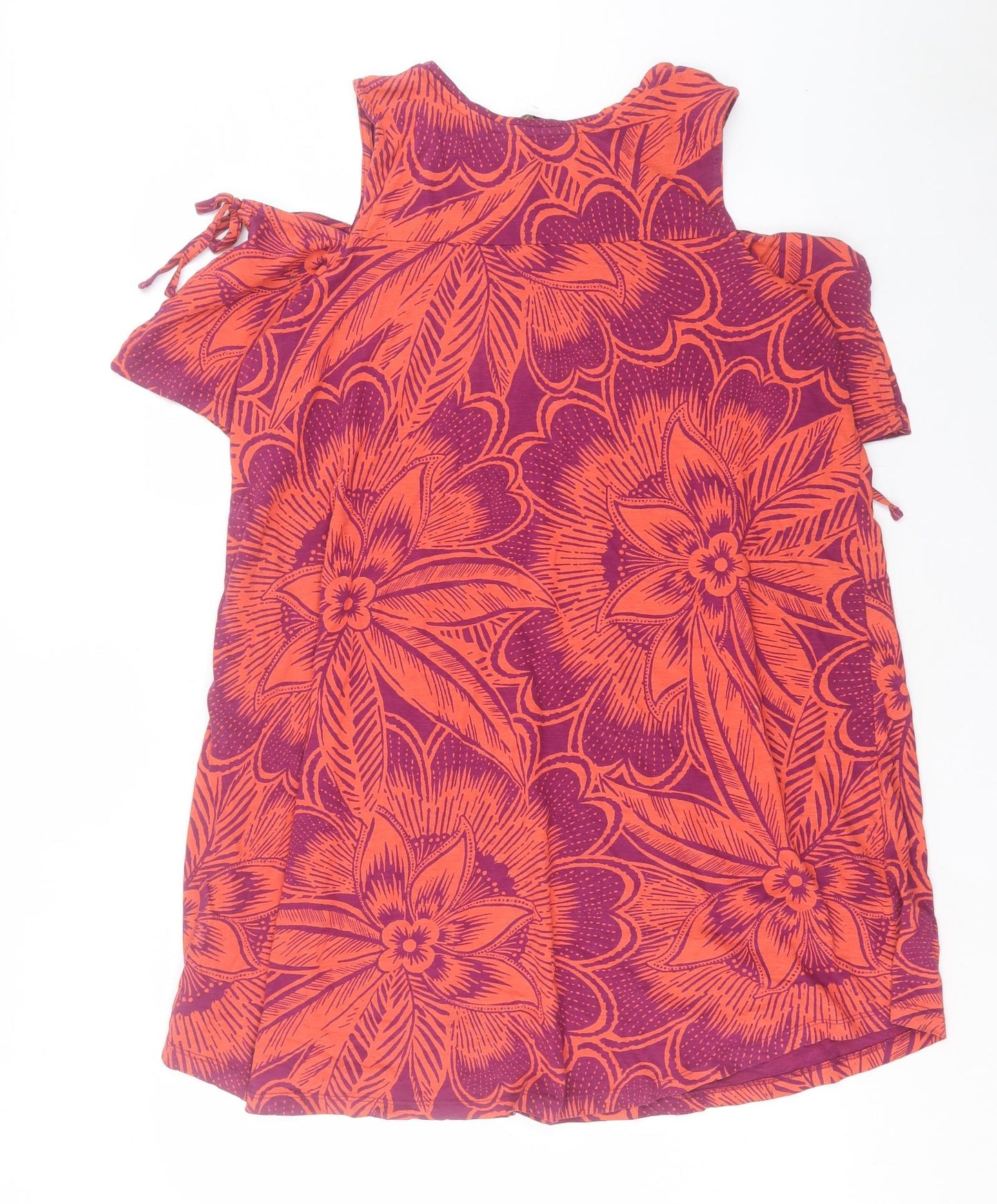 TU Womens Multicoloured Floral Cotton A-Line Size 14 Crew Neck Pullover - Cold Shoulder