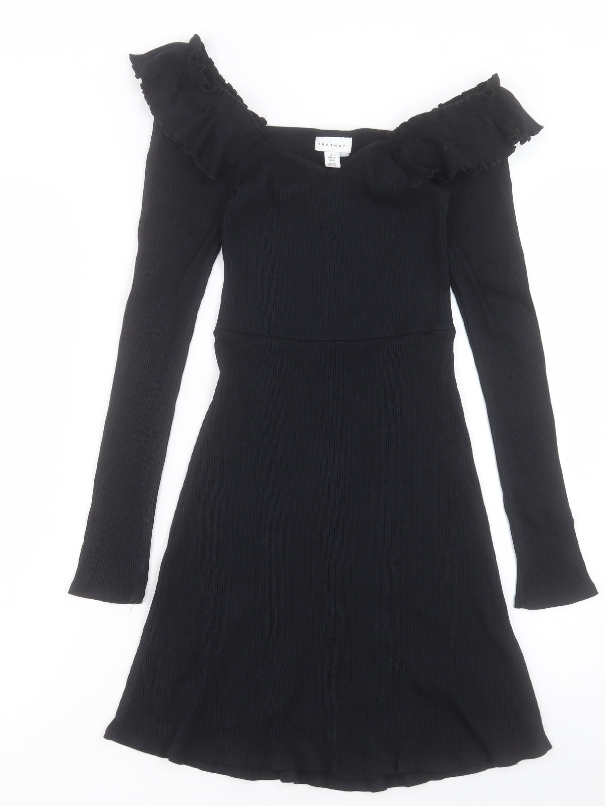 Topshop Womens Black Cotton A-Line Size 12 V-Neck Pullover