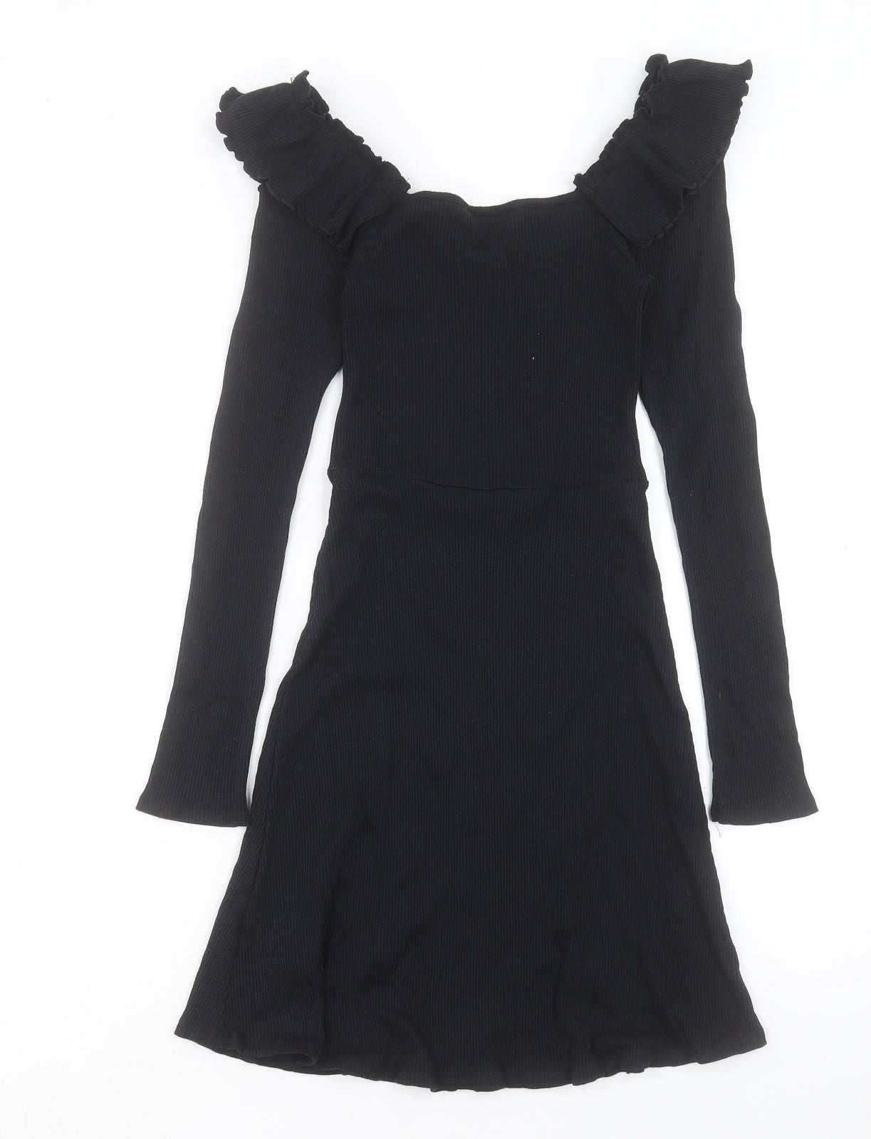 Topshop Womens Black Cotton A-Line Size 12 V-Neck Pullover