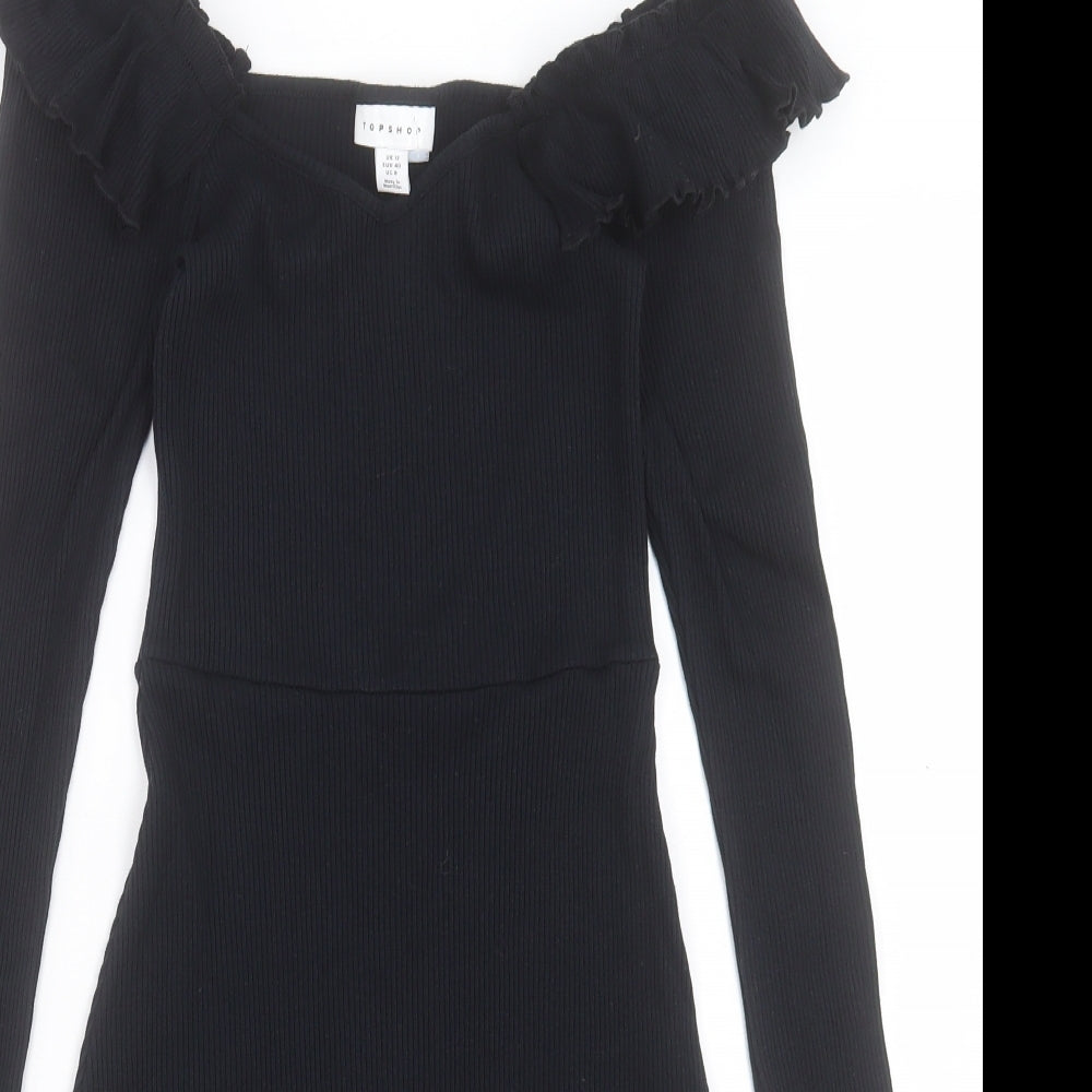Topshop Womens Black Cotton A-Line Size 12 V-Neck Pullover