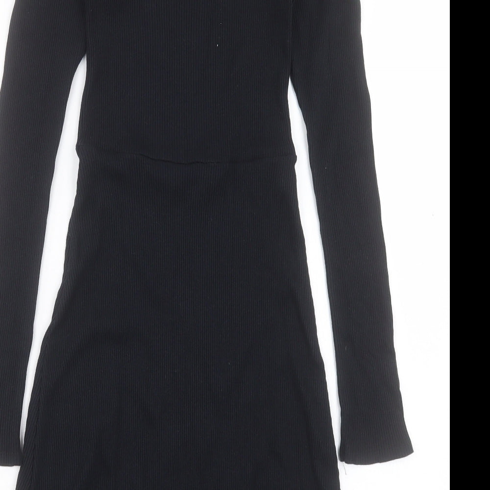 Topshop Womens Black Cotton A-Line Size 12 V-Neck Pullover