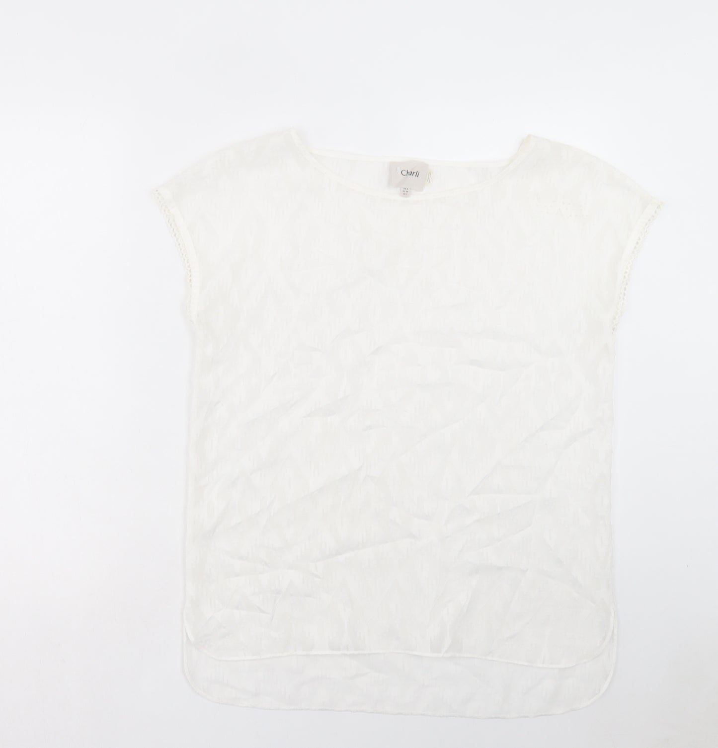 Charli Womens White Argyle/Diamond Polyester Basic T-Shirt Size 8 Boat Neck