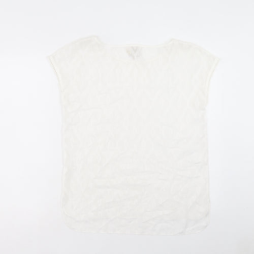 Charli Womens White Argyle/Diamond Polyester Basic T-Shirt Size 8 Boat Neck