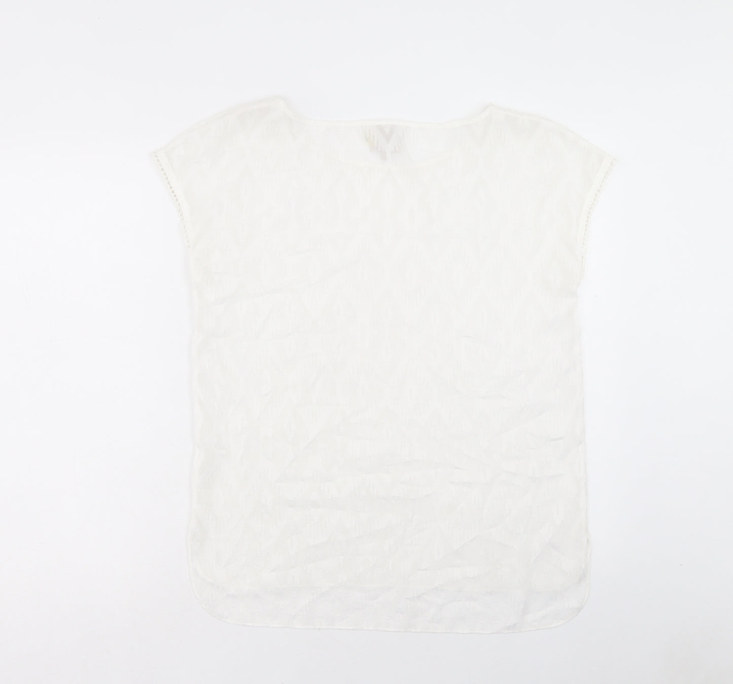 Charli Womens White Argyle/Diamond Polyester Basic T-Shirt Size 8 Boat Neck