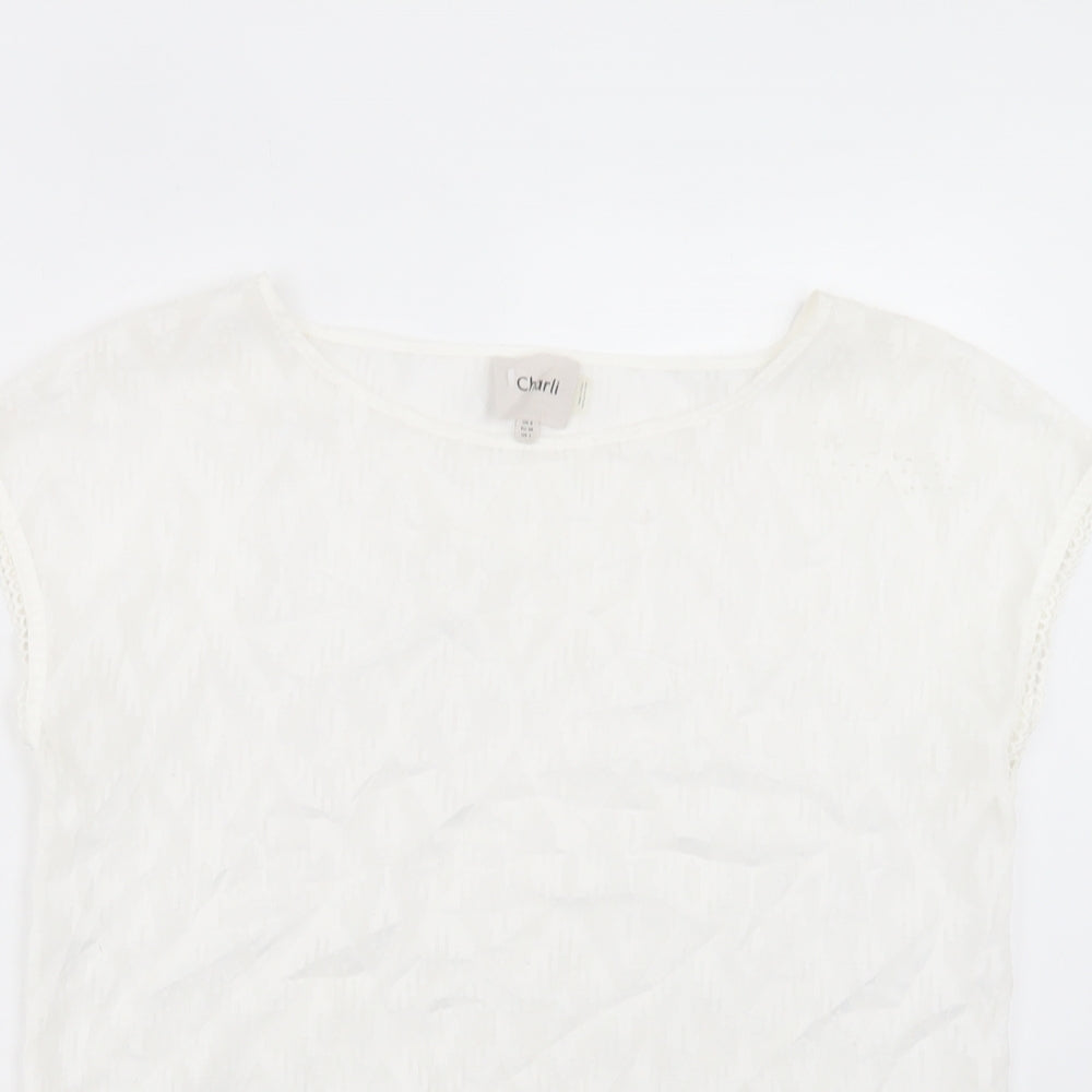 Charli Womens White Argyle/Diamond Polyester Basic T-Shirt Size 8 Boat Neck