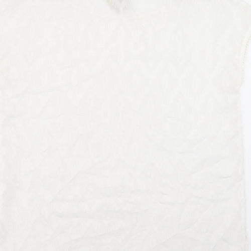 Charli Womens White Argyle/Diamond Polyester Basic T-Shirt Size 8 Boat Neck