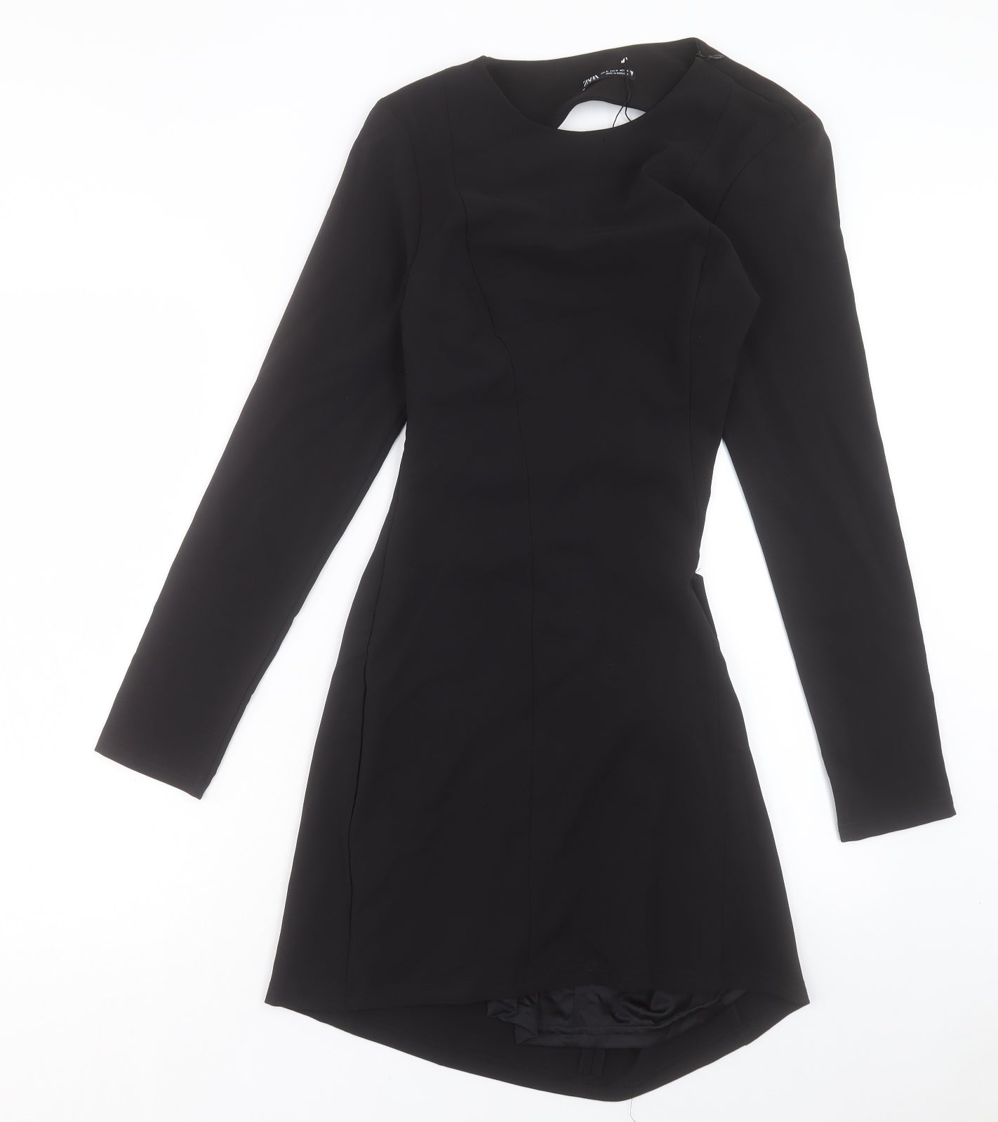 Zara Womens Black Polyester A-Line Size M Crew Neck Zip