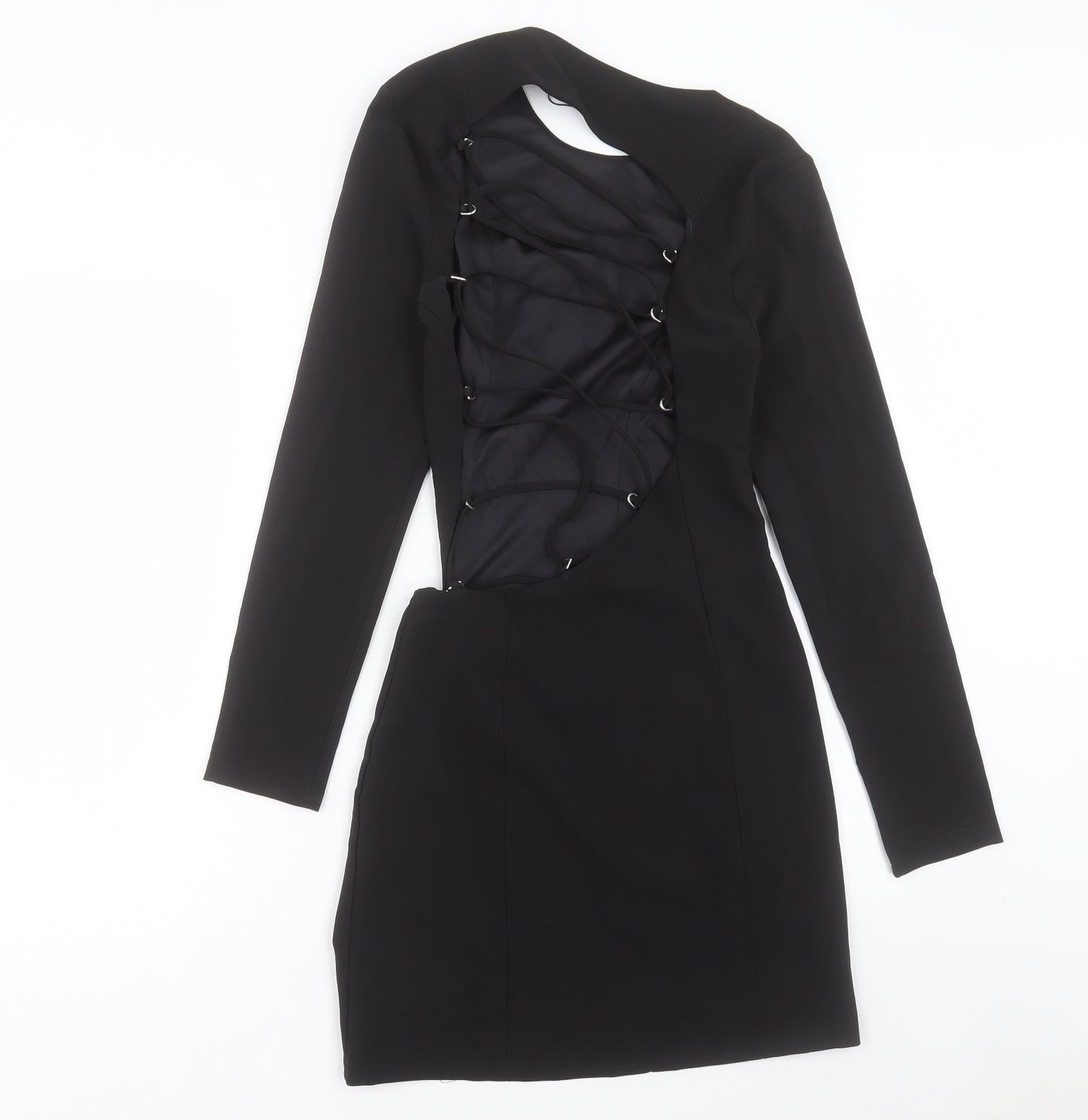 Zara Womens Black Polyester A-Line Size M Crew Neck Zip