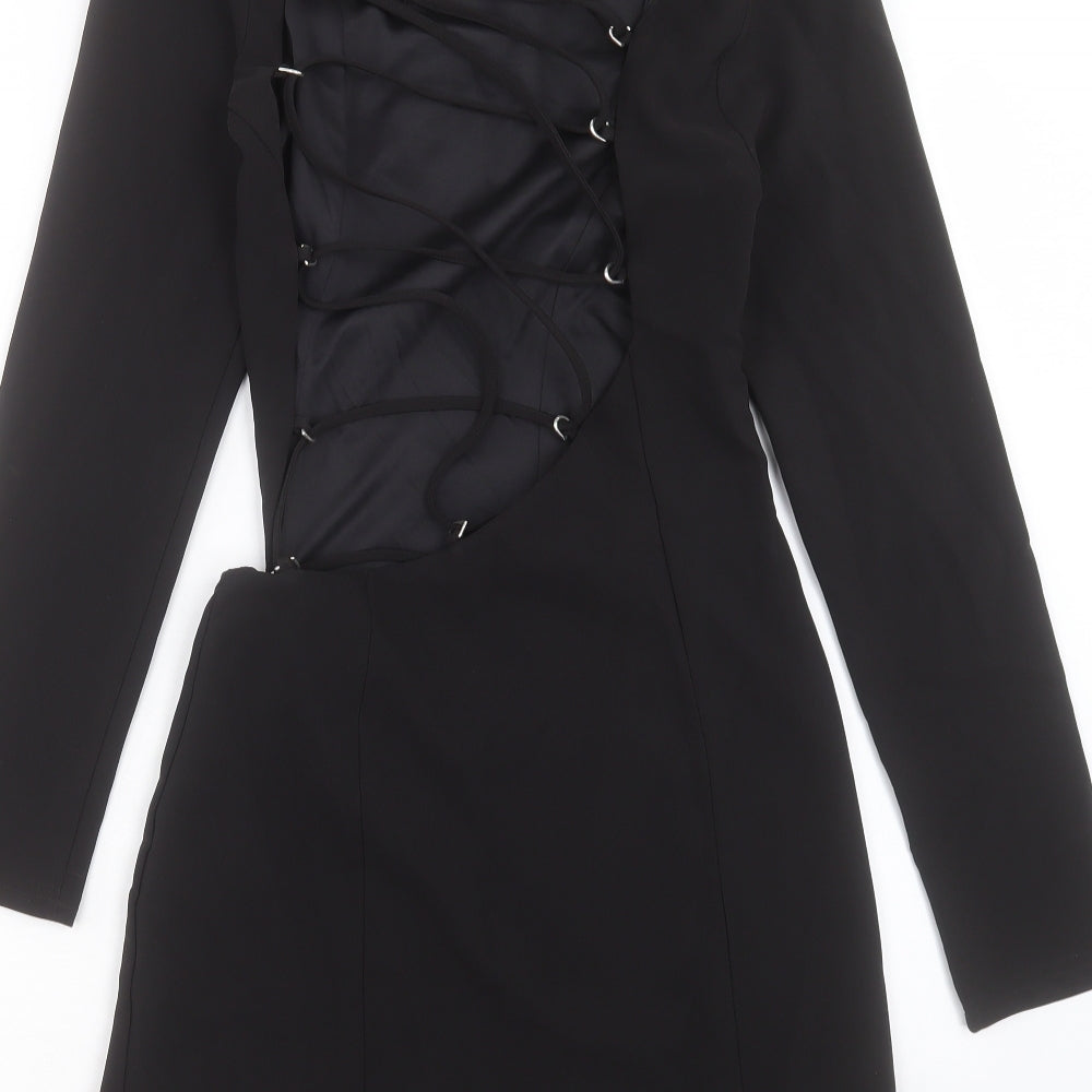 Zara Womens Black Polyester A-Line Size M Crew Neck Zip