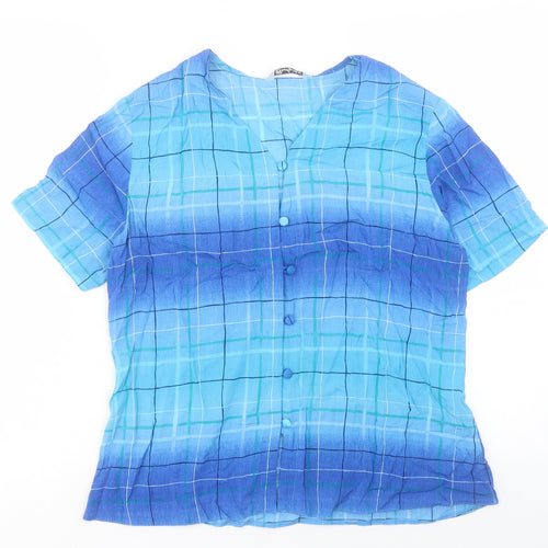 Berkertex Womens Blue Viscose Basic Button-Up Size 14 V-Neck