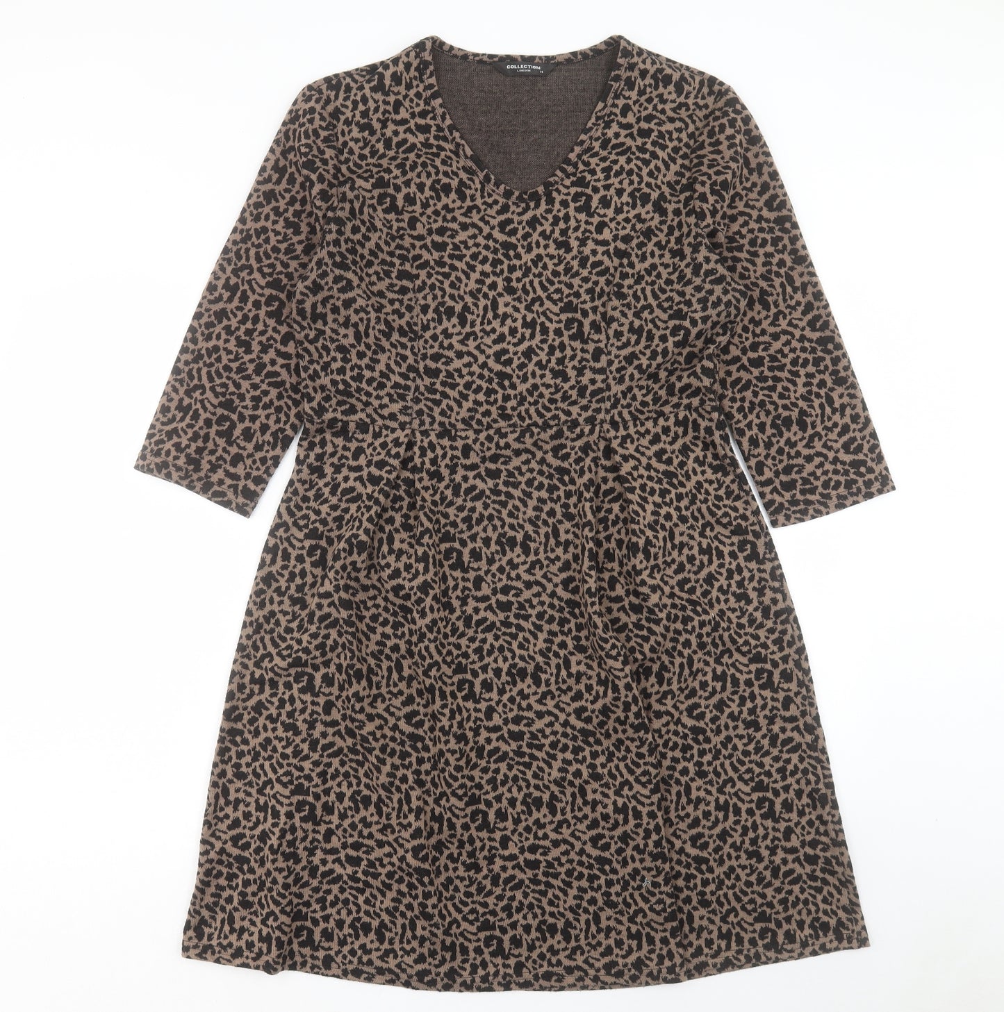Collection London Womens Brown Animal Print Polyester A-Line Size 14 V-Neck Pullover