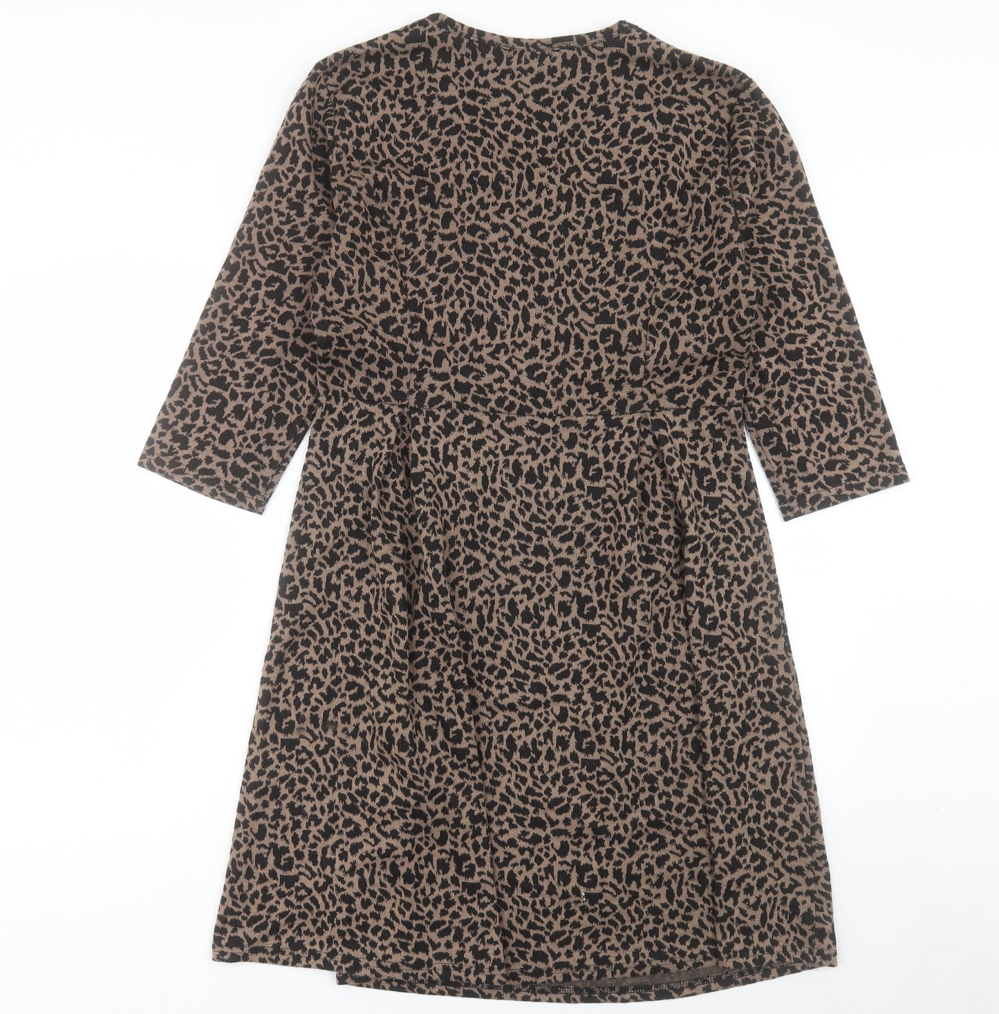 Collection London Womens Brown Animal Print Polyester A-Line Size 14 V-Neck Pullover