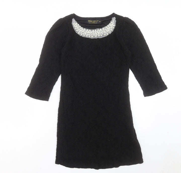Pussycat London Womens Black Polyester Shift Size M Boat Neck Pullover