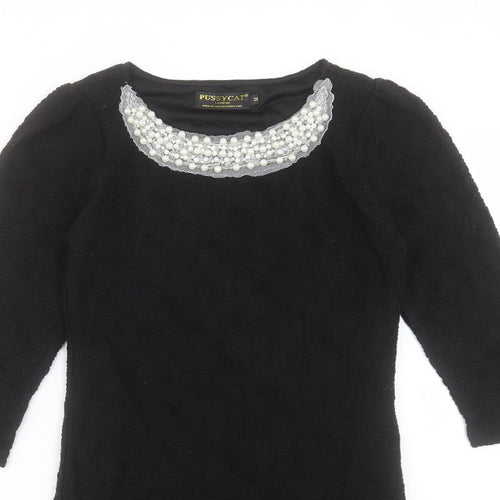 Pussycat London Womens Black Polyester Shift Size M Boat Neck Pullover