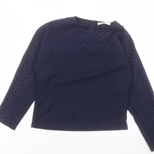 Marks and Spencer Girls Blue Polyester Basic Casual Size 11-12 Years Crew Neck Button