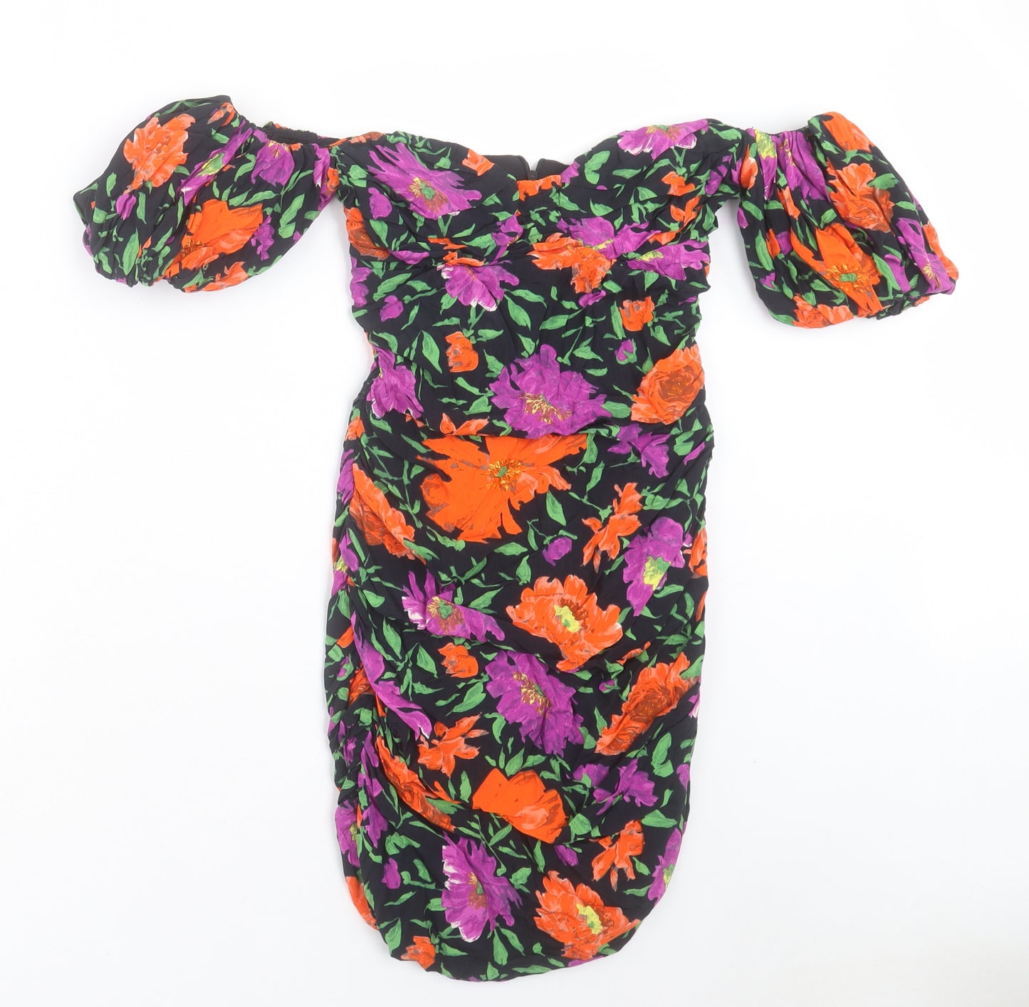 Zara Womens Multicoloured Floral Polyester Bodycon Size XS Off the Shoulder Pullover
