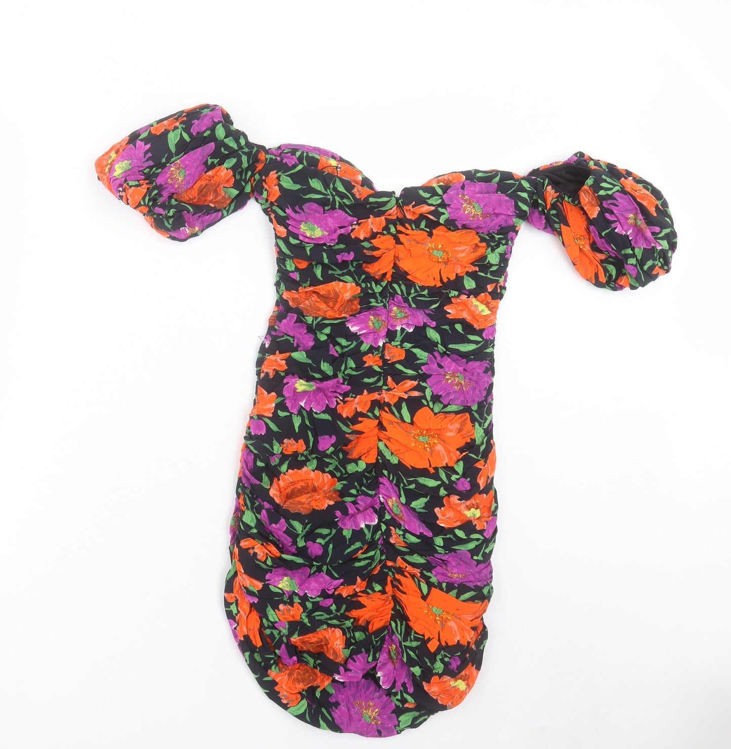 Zara Womens Multicoloured Floral Polyester Bodycon Size XS Off the Shoulder Pullover