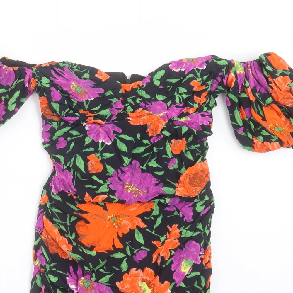 Zara Womens Multicoloured Floral Polyester Bodycon Size XS Off the Shoulder Pullover