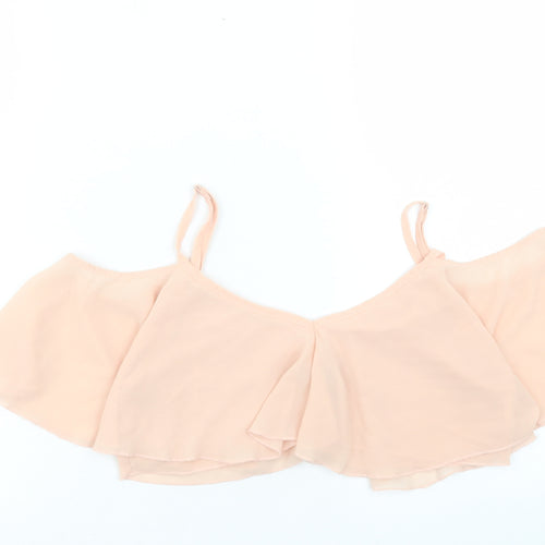 Boohoo Womens Pink Polyester Cropped Tank Size 8 V-Neck - Cold Shoulder