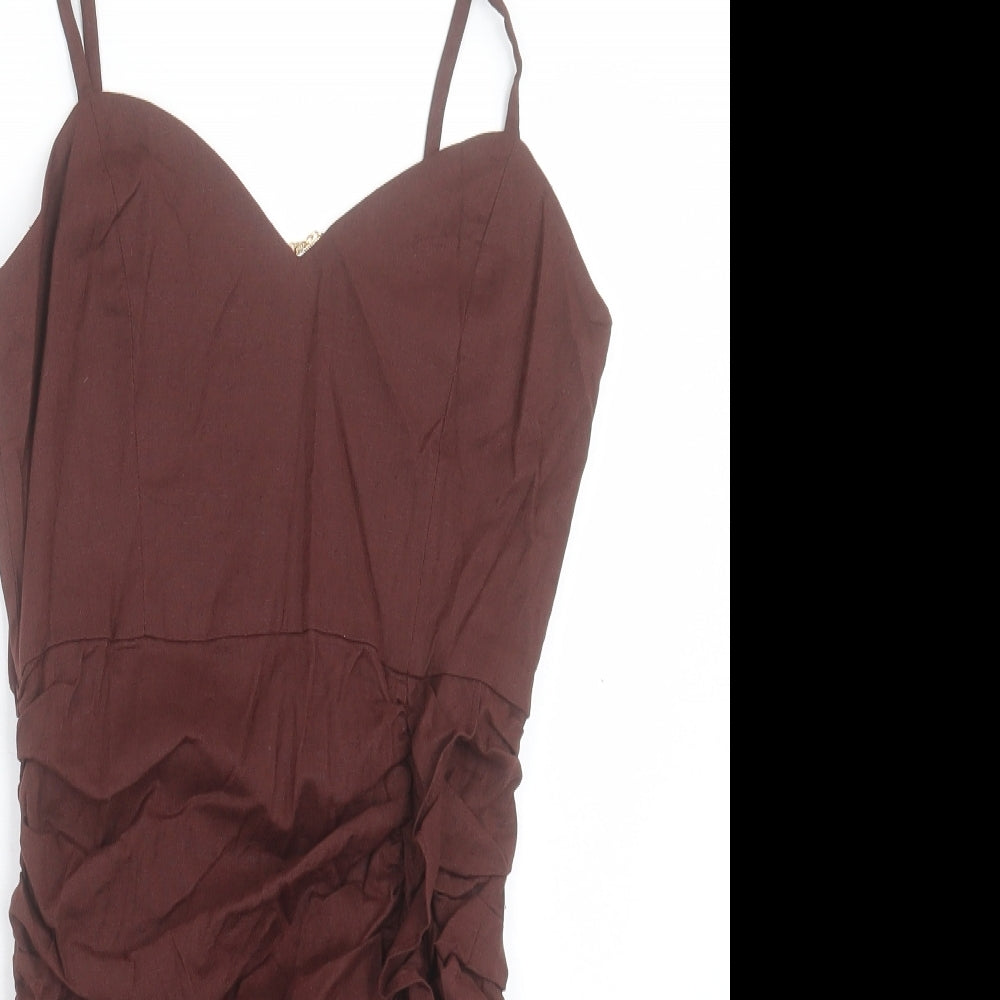 Zara Womens Brown Viscose Bodycon Size S V-Neck Zip