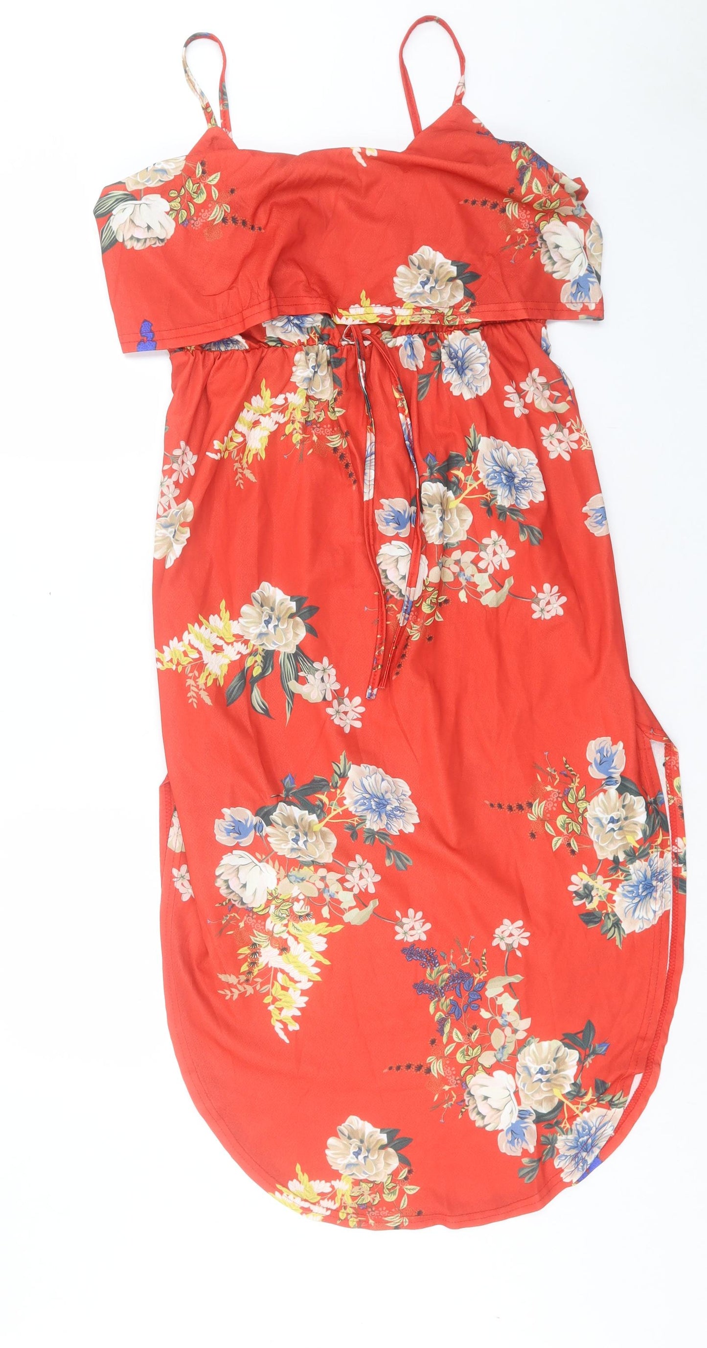 Preworn Womens Red Floral Polyester A-Line Size XL Scoop Neck Pullover