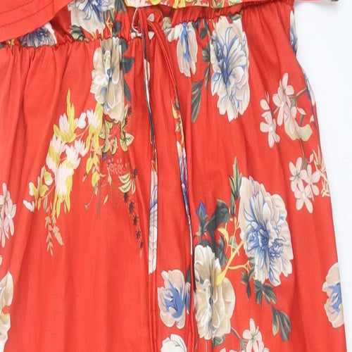 Preworn Womens Red Floral Polyester A-Line Size XL Scoop Neck Pullover