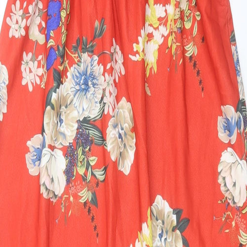Preworn Womens Red Floral Polyester A-Line Size XL Scoop Neck Pullover