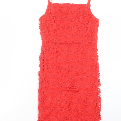 Papaya Womens Red Polyester Shift Size 8 Square Neck Zip