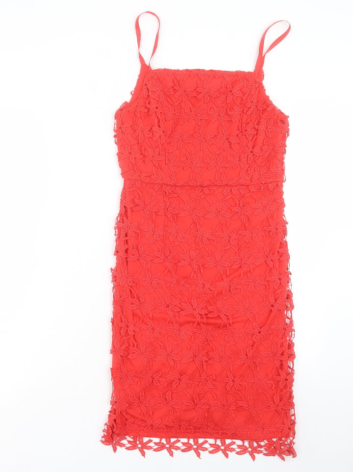Papaya Womens Red Polyester Shift Size 8 Square Neck Zip