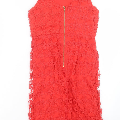 Papaya Womens Red Polyester Shift Size 8 Square Neck Zip