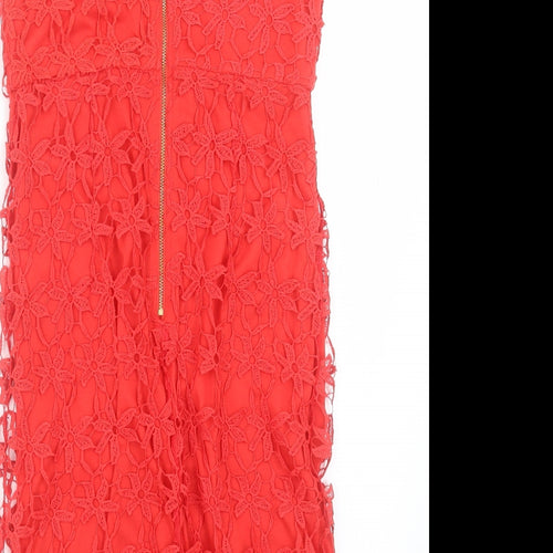 Papaya Womens Red Polyester Shift Size 8 Square Neck Zip