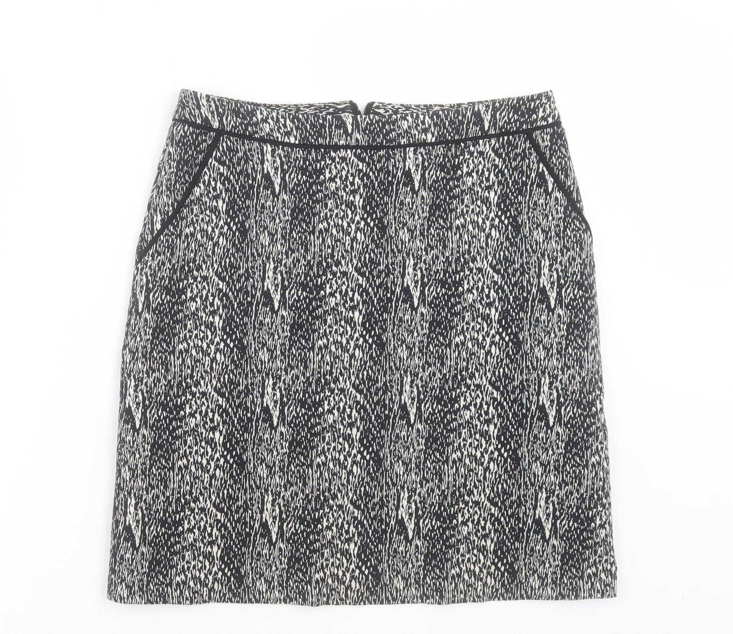 Wallis Womens Black Geometric Cotton A-Line Skirt Size 8 Zip