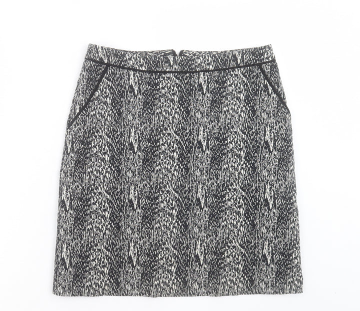 Wallis Womens Black Geometric Cotton A-Line Skirt Size 8 Zip