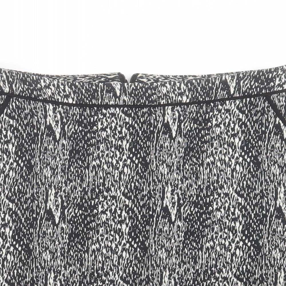 Wallis Womens Black Geometric Cotton A-Line Skirt Size 8 Zip