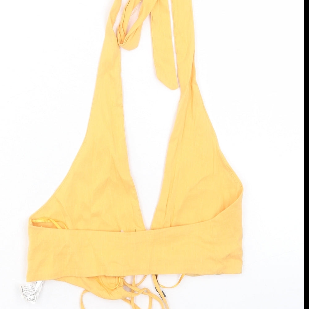 Zara Womens Yellow Linen Cropped Tank Size S Halter