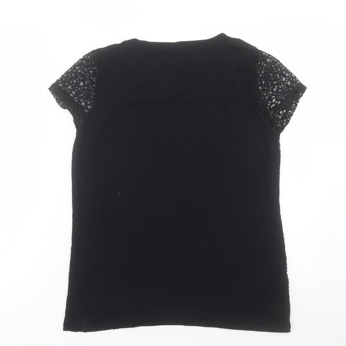 Laura Ahsley Womens Black Polyester Basic T-Shirt Size 14 Crew Neck